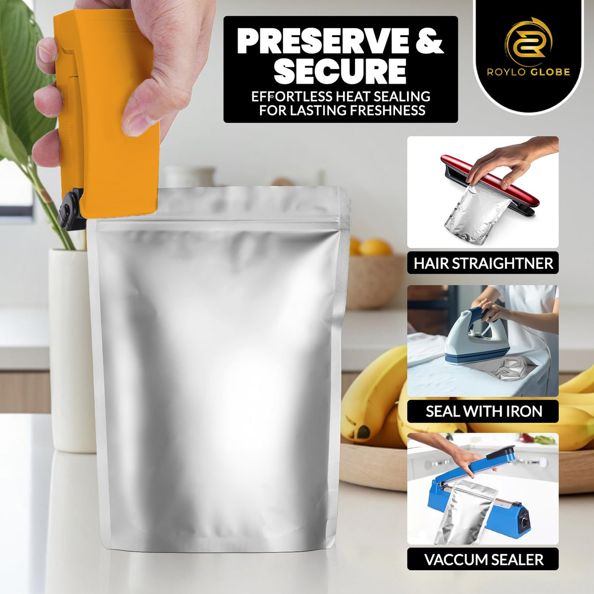 120 Mylar Bags with 150 Oxygen Absorbers-168 Labels & Stand-Up Reusable 4 Sizes Airtight Smell Proof Resealable Bags with 15 Clips-11 MIL Food Storage Large Mylar Bags