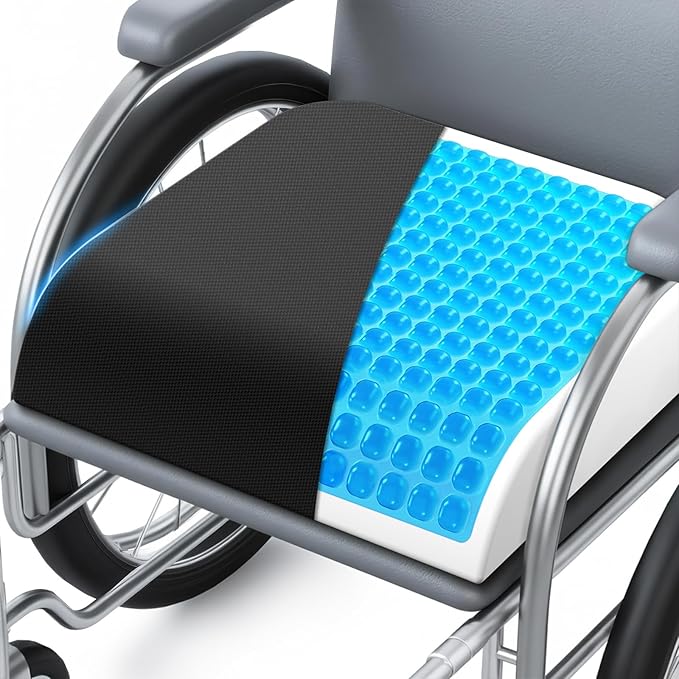 Wheelchair Seat Cushion - Cooling Gel & Memory Foam Office Chair Cushion with Non-Slip Bottom & Washable Cover, Ergonomic Car Seat Pillow for Sciatica, Tailbone, Back Comfort (Black)
