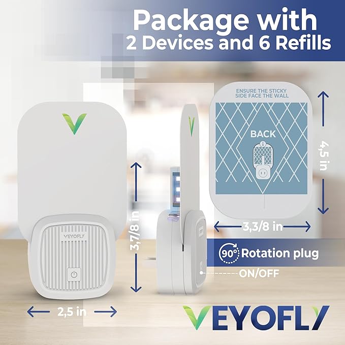 VEYOFLY Fly Trap Indoor, Fruit Fly Traps for Indoors Flying Insect (2 Device + 6 Refills) Gnat Traps for House Indoor, Bug Zapper Indoor, Gnat Killer Catcher & Fruit Fly Killer Light Plug in