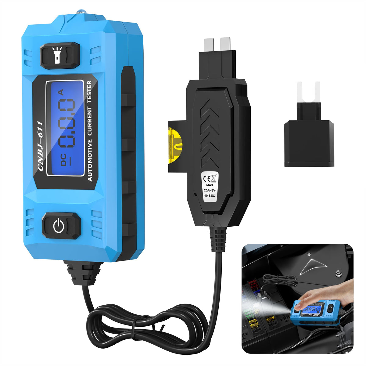 Joinfworld Car Fuse Tester Automotive Circuit Fault Probe Tester 20A 48V with Led Display & Front Lighting Car Relay Fuse Checker for Current Circuit Testing(No Battery Included)