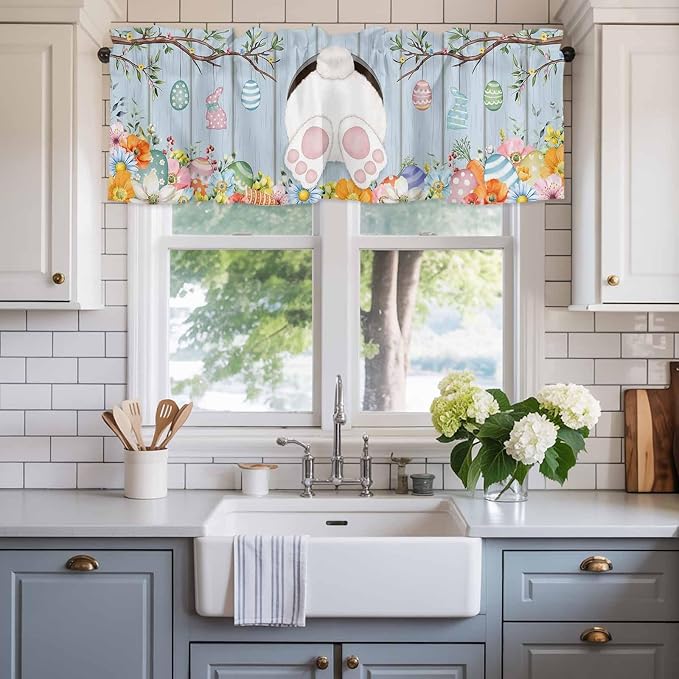 Easter Curtain Valances for Windows, Kitchen Valance Window Treatment, Spring