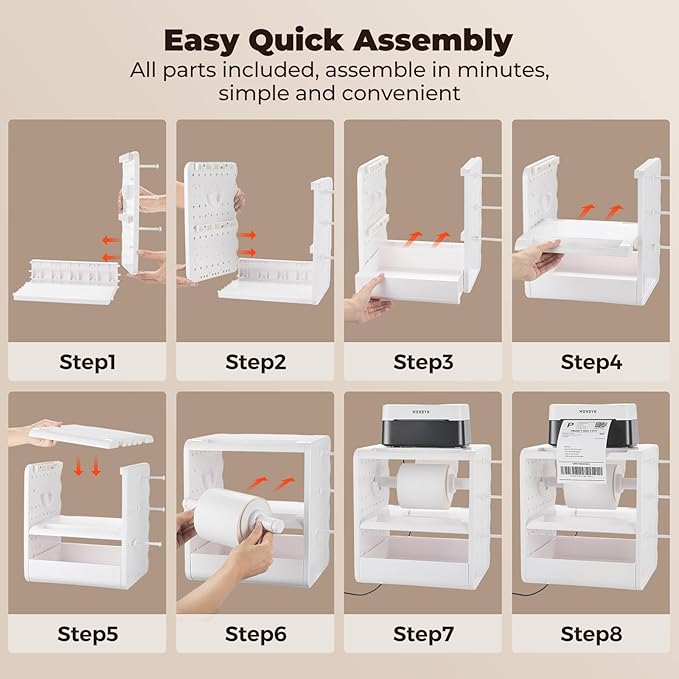 MUNBYN ILH03 4x6 Thermal Label Holder, 5-in-1 Sticker Holder with 3-Tier Shelf, Drawer, Hooks & Pegboard, for Shipping Label Printing, Office, Small Business, Home