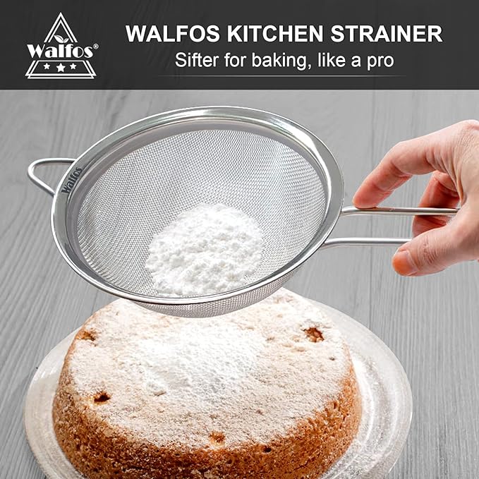 Walfos 6.3 Inch Fine Mesh Strainer, Premium Stainless Steel Sieve and Sifter