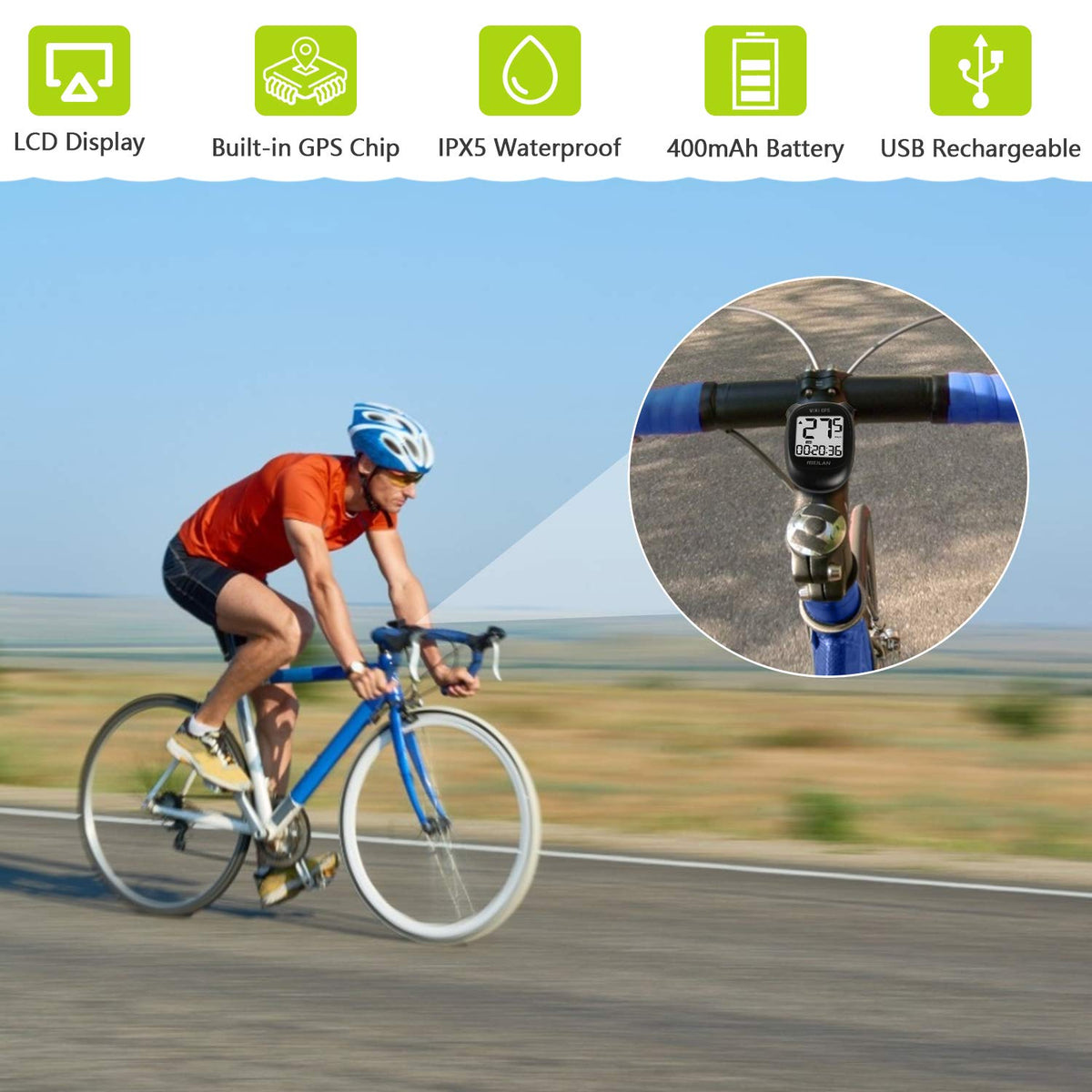 MEILAN M3 Mini GPS Bike Computer, Wireless Bike Odometer and Speedometer Bicycle Computer Waterproof Cycling Computer with LCD Backlight Display for Men Women Teens Bikers Outdoor Cycling