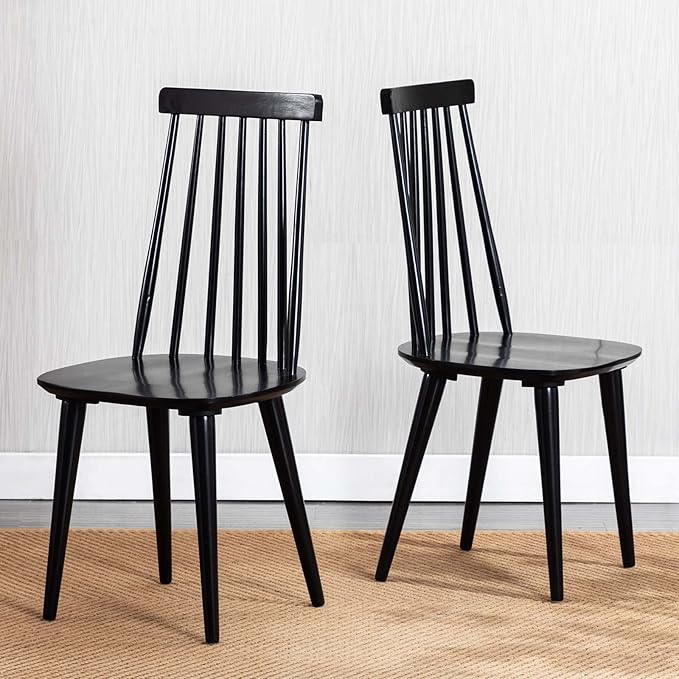 DUHOME Black Windsor Wooden Dining Chairs Set of 6, Wood Dining Room Chair Black Spindle Side Kitchen Room Country Farmhouse Chairs