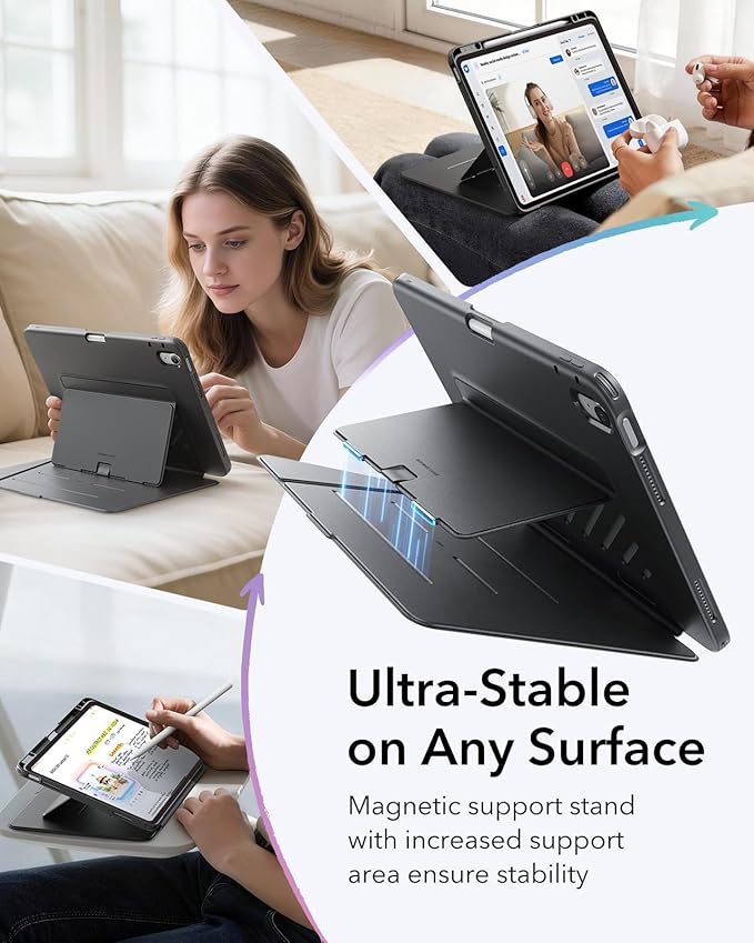 ESR for iPad Air 13 Inch Case M4/M3/M2 (2026/2025/2024), Vertical Stand Cover, Multi Stand Angles, Ultra-Stable Case with Pencil Holder, Flip Series, Black