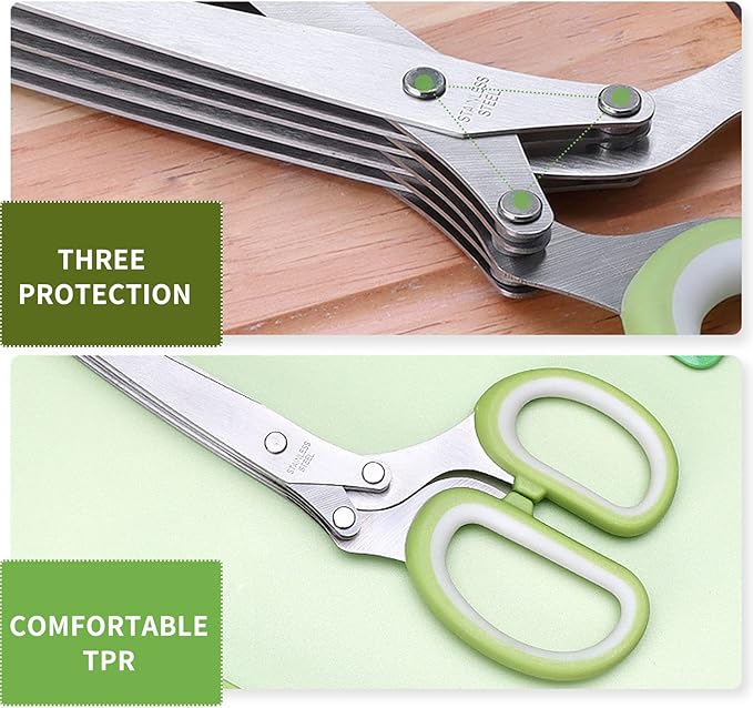 AWinjoy Herb Scissors Set,Multipurpose 5 Blade Kitchen Herb Cutter with Safety Cover and Cleaning Comb for Cutting Shredded Lettuce, Cilantro Fresh, Green Onion Fresh and etc.