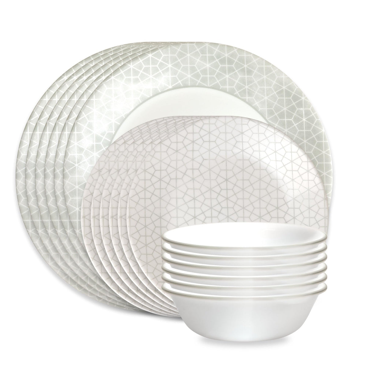 Corelle Vitrelle 18-Piece Service for 6 Dinnerware Set, Triple Layer Glass and Chip Resistant, Lightweight Round Plates and Bowls Set, Portofino