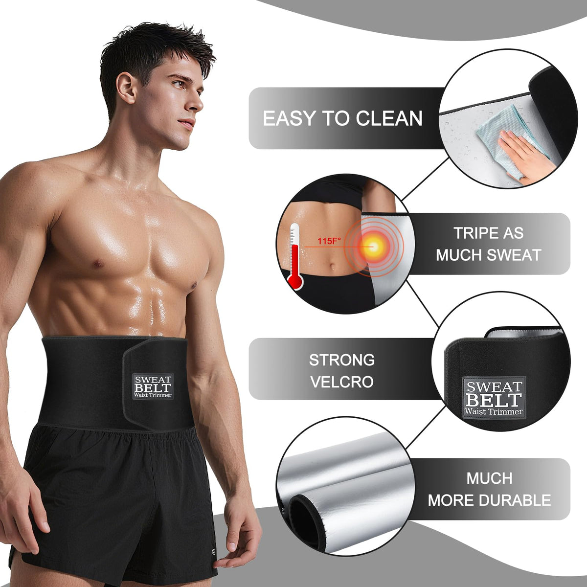 ZPP Waist Trimmer for Women and Men, Sweat Belt Band Belly Stomach Wrap Black/Silver/Large