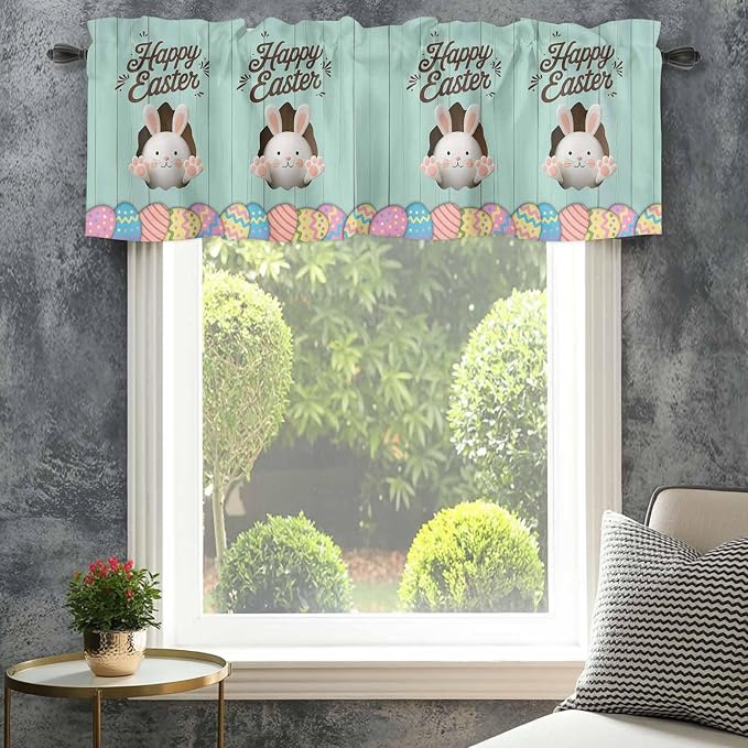 Green Easter Curtain Valances for Windows, Kitchen Valance Window Treatment