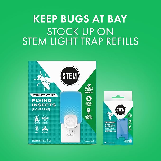 STEM Insect Light Trap Refill Cartridges, Indoor Fruit Fly Trap, Insecticide-Free Pest Control for Home, Attracts and Traps Flying Insects, Official STEM Refills - 4 Count