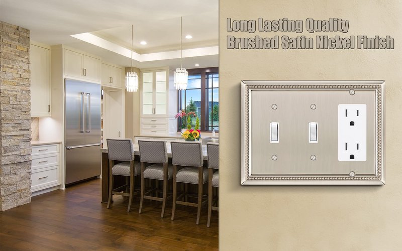 Henne Bery Sunken Pearls Heavy Duty Decorative Wall Plate Switch Plate Outlet Cover (Double Toggle/Single Decorator, Satin Nickel)