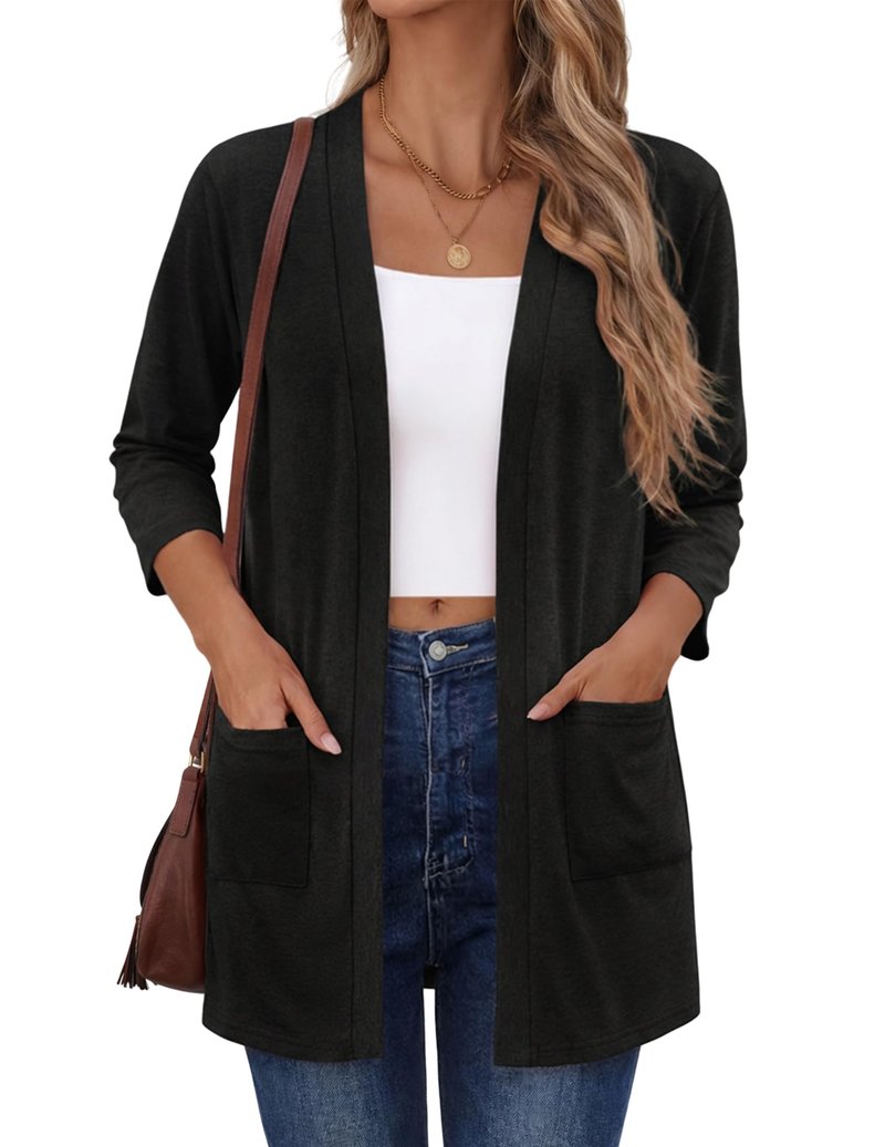 Zeagoo Women's Casual Lightweight Cardigan 3/4 Sleeve Open Front Loose Thin Cardigans with Pockets
