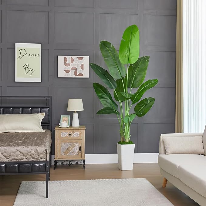 Birds of Paradise Plant Artificial, 5FT Fake Plants Faux Banana Leaf Tree with 10 Banana Leaves, Lifelike Tall Fake Tropical Palm Indoor Silk Floor Plant in Black Pot for House,Office,Room,Home Decor