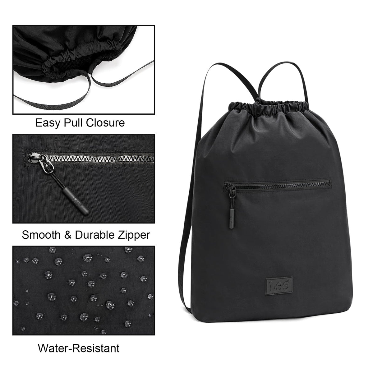 Montana West Lee Drawstring Backpack Bag Lightweight Small Gym Swim Beach Bag Water Resistant Sports Sackpack for Men Women, LEE48-002BK