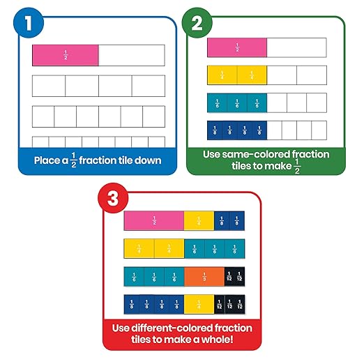 hand2mind Plastic Rainbow Fraction Tiles, Montessori Math Materials, Fraction Manipulatives, Unit Fraction, Fraction Bars Math Manipulatives, Fraction Games, Homeschool Supplies (Set of 51)