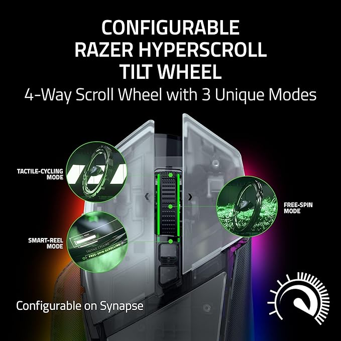 Razer Basilisk V3 Pro Wireless Gaming Mouse, 35K DPI Sensor, HyperScroll Tilt Wheel, Optical Switches, 13 Customizable Controls, RGB Lighting, Up to 140-Hour Battery Life, Phantom White