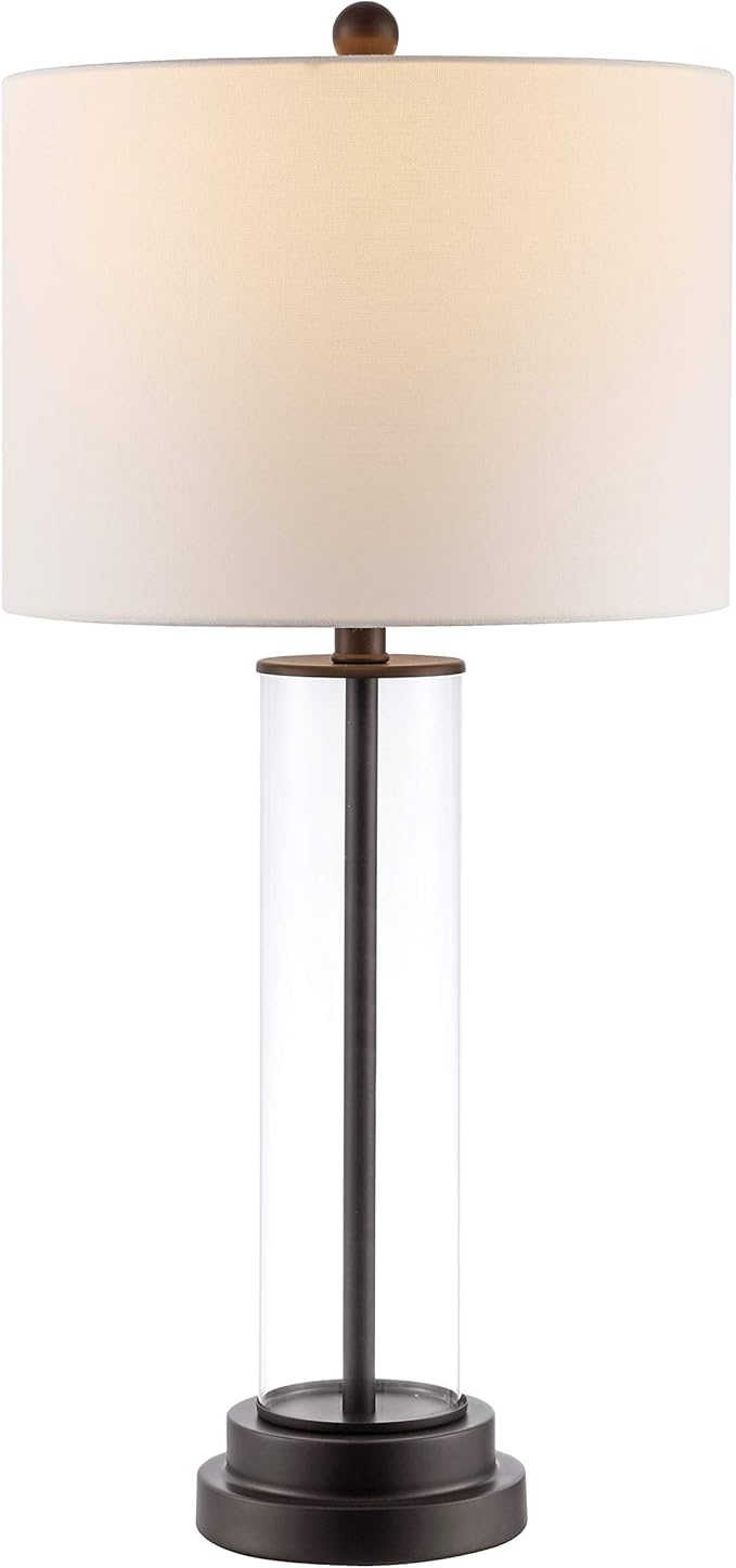 SAFAVIEH Lighting Collection Cassian Modern Contemporary Farmhouse Clear Glass 26-inch Bedroom Living Room Home Office Desk Nightstand Table Lamp (LED Bulb Included)
