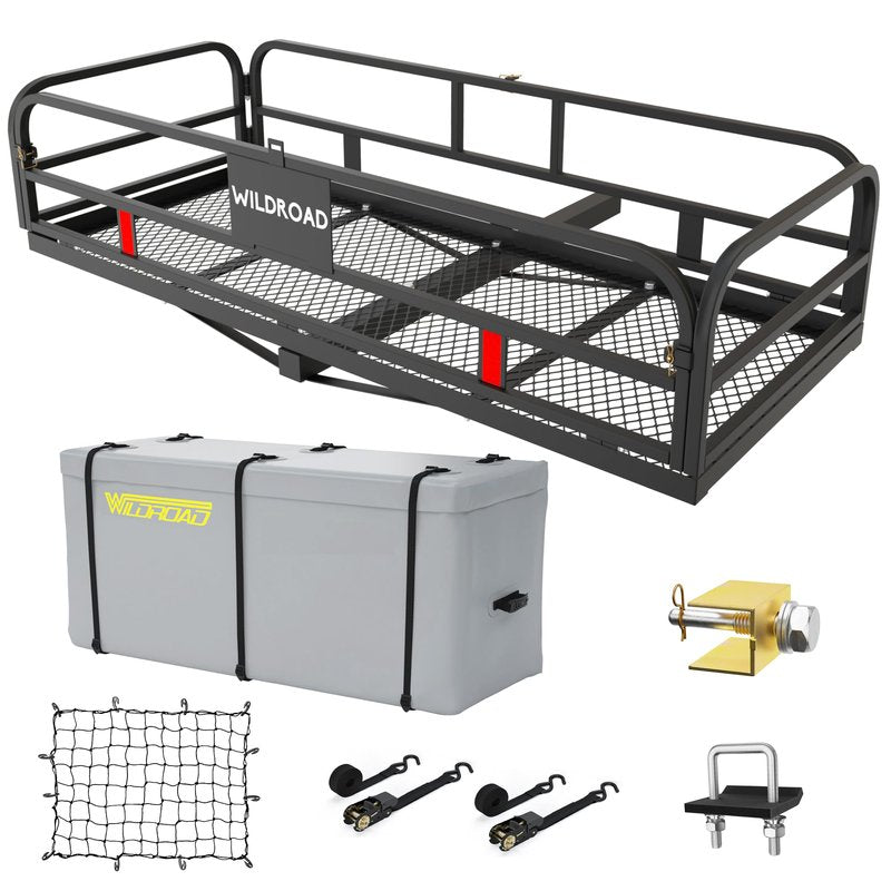 Wildroad 500 Lbs Hitch Cargo Carrier Set, Heavy Duty Cargo Carrier Hitch Mount 60"x24"x14" for 2" Receiver, SUV Car Truck, Includes Waterproof Cargo Bag, Cargo Net, Straps & Dual Tightener