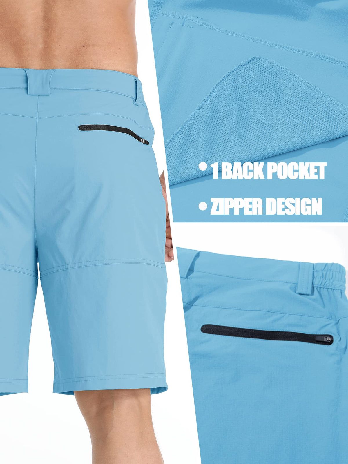 TACVASEN Mens 10" Hiking Shorts Golf Outdoor Lightweight Quick Dry Summer Casual Dress Fishing Shorts with Zipper Pockets Sky Blue 32