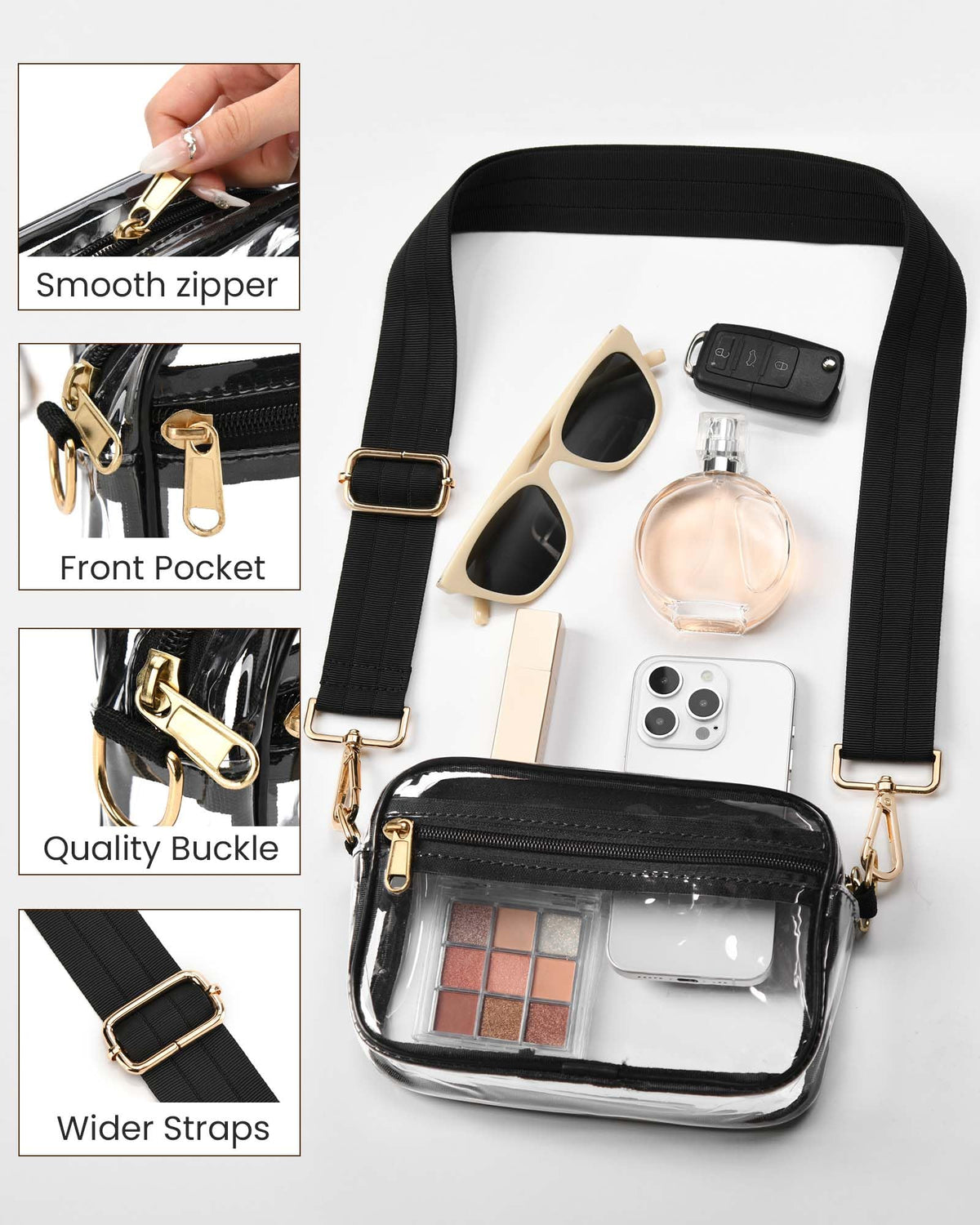 HULISEN Clear Crossbody Bag Stadium Approved, Clear Purses for Women Stadium Crossbody for Concert, Sport Events