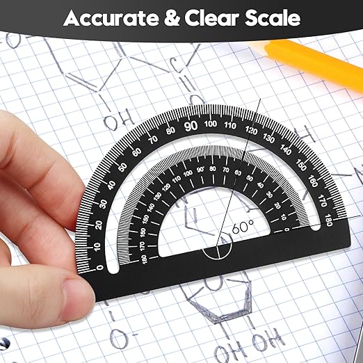 MSDADA Triangle Ruler, Protractor, Square and Ruler Set, 4 Pieces Aluminum Alloy Ruler, Metal Drafting Ruler Kit, Geometric Protractor for Student, School, Home, Office (Black, 20cm/7.87inch)