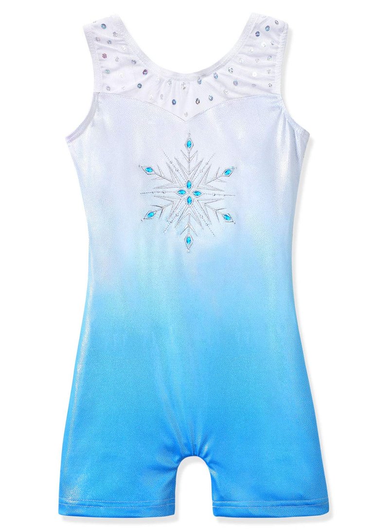 HOZIY Blue Leotards for Girls Gymnastics Size 10-12 11-12 Years Old Rhinestone Snowflake Sparkly Mesh Sequins Strap Dance Tumbling Outfits White