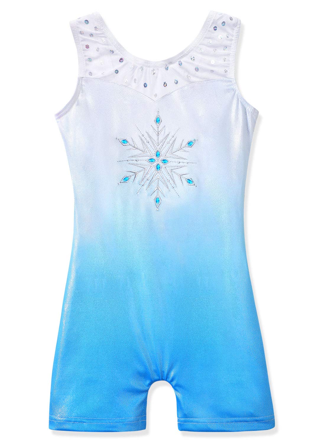 HOZIY Girls Gymnastics Leotards 9-10 Years Old With Shorts Blue Gradients Snowflake Diamond Embroidery Biketards