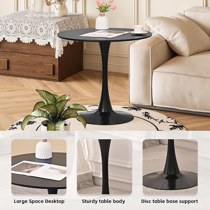 SoarFlash Kitchen Table and Chairs for 2, 24" Dining Table Set for 2 with Leather Upholstered Chairs, 3 Piece Round Kitchen Table Set, Dining Room Table Set for Small Space, Apartment