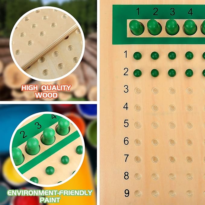 YHZAN Montessori Math Board Learning Multiplication & Division STEM Wooden Educational Toy Manipulative for Homeschooling Classroom Activity
