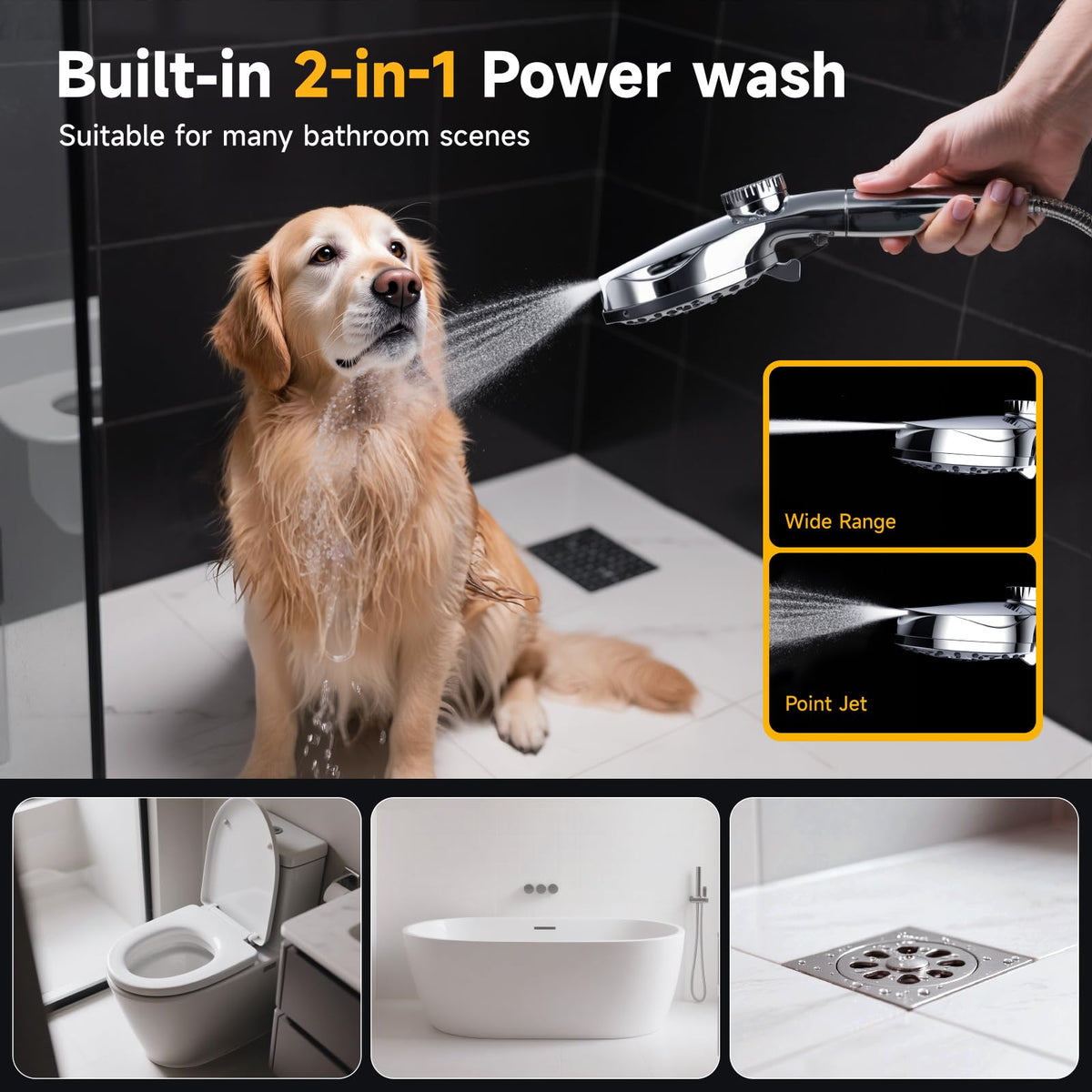 Dual Filtered Shower Head with Magnetic Handheld - 8'' Square Rain Shower Head High Pressure with Handheld Combo, 8+2-Spray Magnetic Detachable Showerhead with Power Jets, Chrome