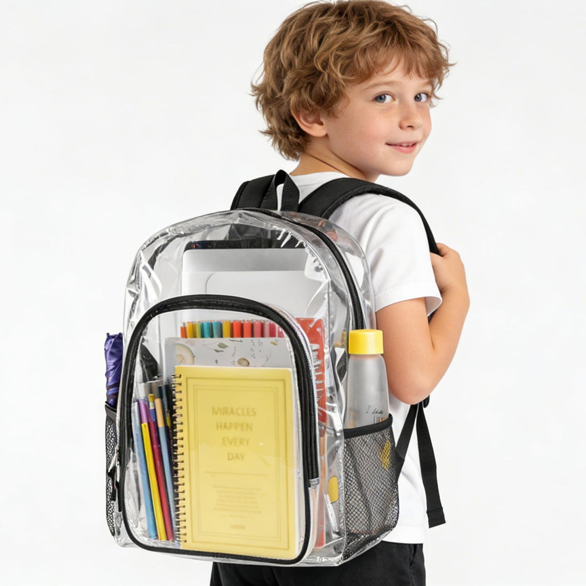 Clear Backpack Heavy Duty PVC School Bookbag for Girls Boys - See Through Transparent Backpack with Reinforced Straps for Work Travel Security Adults