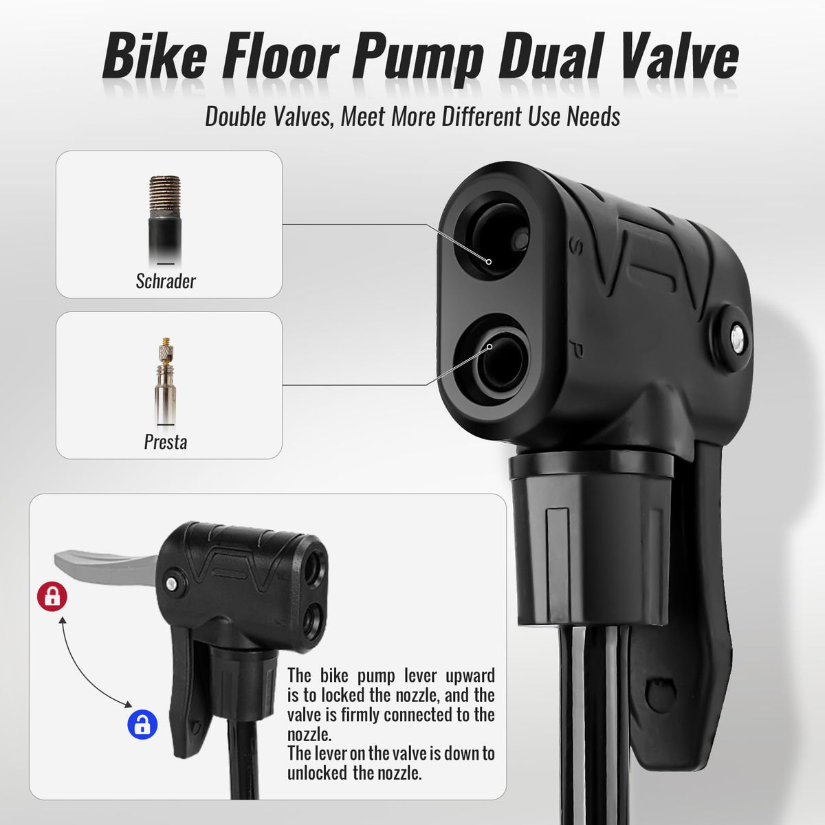 NUWAB Mini Bike Pump with Gauge, 10 Inch Portable Hand Bicycle Pump, 100PSI, Support Shrader and Presta, Fast Air Out Ball Pump, Work with All Bikes and Balls, Swimming Ring