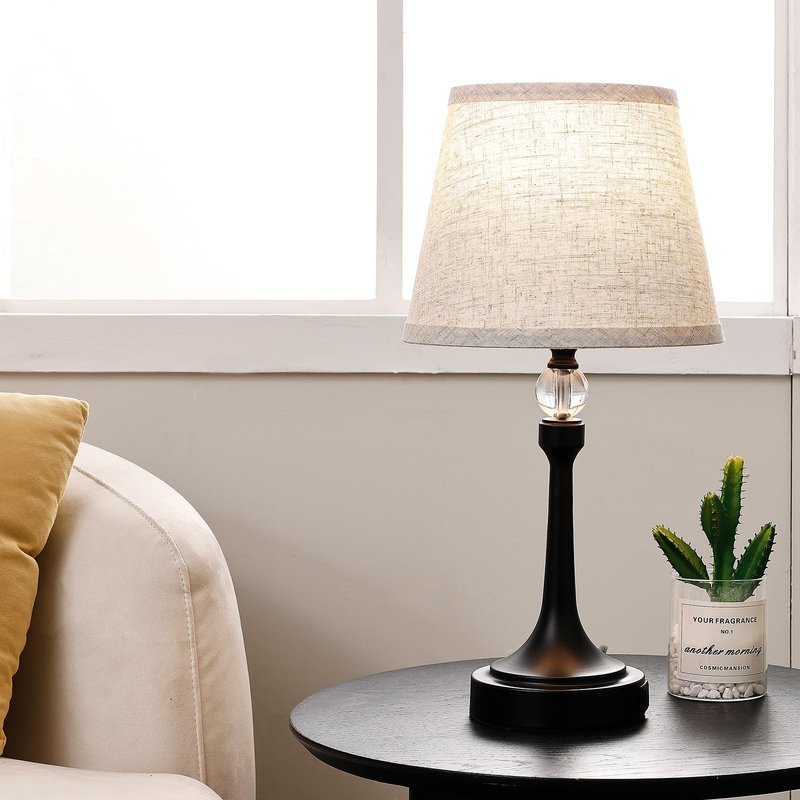 Leasgy Touch Table Lamp Set of 2 with USB C+A Ports-Black 19.7''