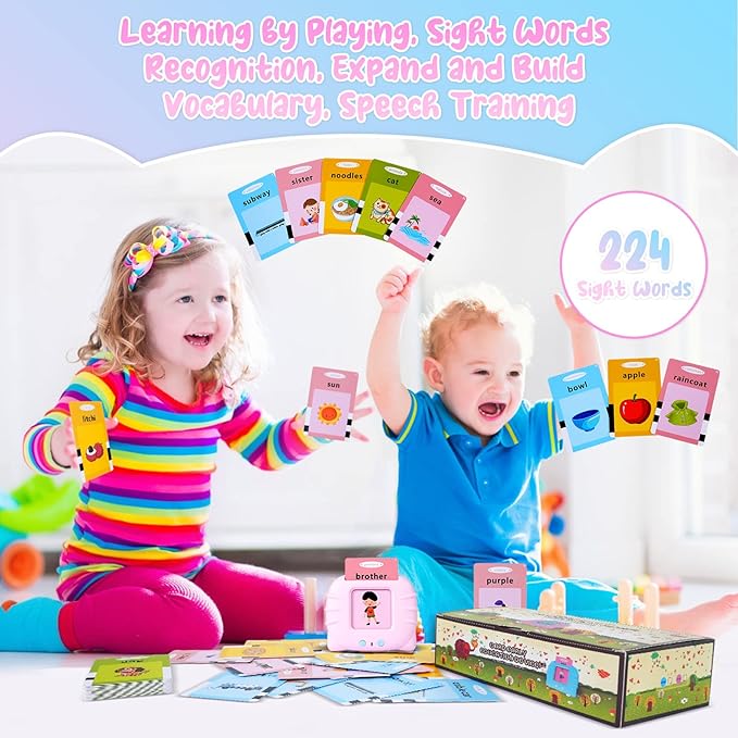 Talking Flash Cards for Toddlers 3-6 Year Old,Learning Educational Toddler Toys,Montessori Toys,Autism Sensory Toys,Gifts for Boys and Girls,224 Sight Word Speech Therapy Toys for Kids