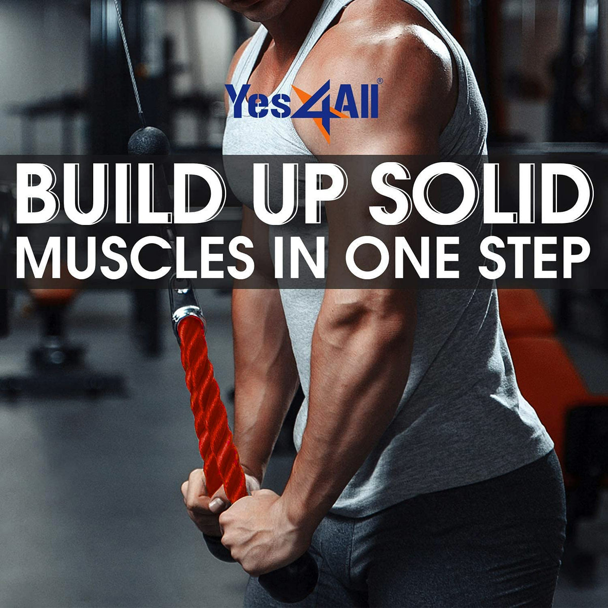 Yes4All Deluxe 27" Red Tricep Rope with Carabiner, Exercise Machine Attachments, Pulley System Pull Down Rope, LAT Cable Attachment for Row Machine & Cable Machine