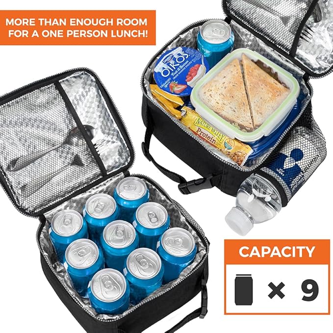 opux Insulated Lunch Bag Kids, Lunch Box for School Boy Girl, Leakproof Small Reusable Compact Soft Mini Cooler Bag, Toddler Small Lunch Boxes Kit Pail with Front Side Pockets (Navy)