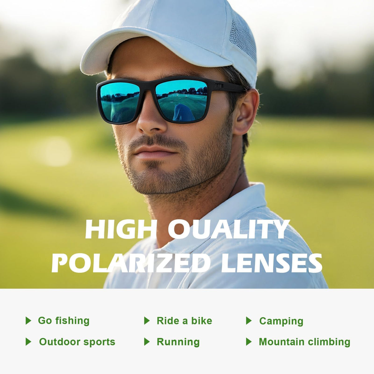 Fanshen Square Polarized Sunglasses for Men, 3 Pack Lightweight UV Protection Sun Glasses for Driving Fishing Golf (Green/Blue/Red)