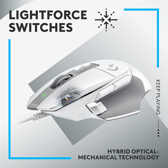 Logitech G502 X Wired Gaming Mouse - LIGHTFORCE Hybrid Optical-Mechanical Primary switches, Hero 25K Gaming Sensor, Compatible with PC - macOS/Windows - White