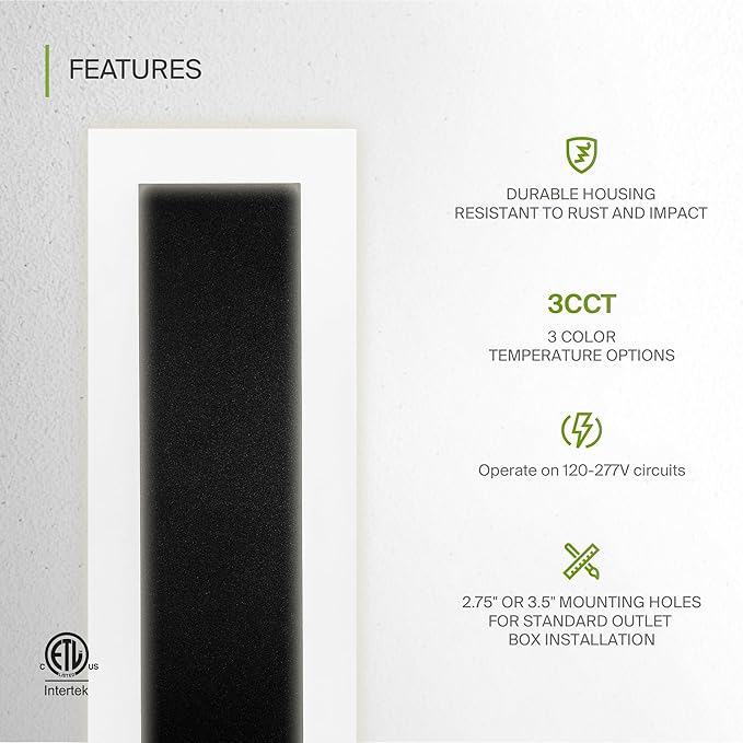 ASD LED 18" Long Wall Mount Light Fixture, Outdoor & Indoor Linear Sconce | 3CCT, Dimmable, Waterproof, Anti-Rust, ETL Listed | 18W 1570LM 3000-5000K 100-277V | Exterior Porch Lighting | Black, 2 Pack