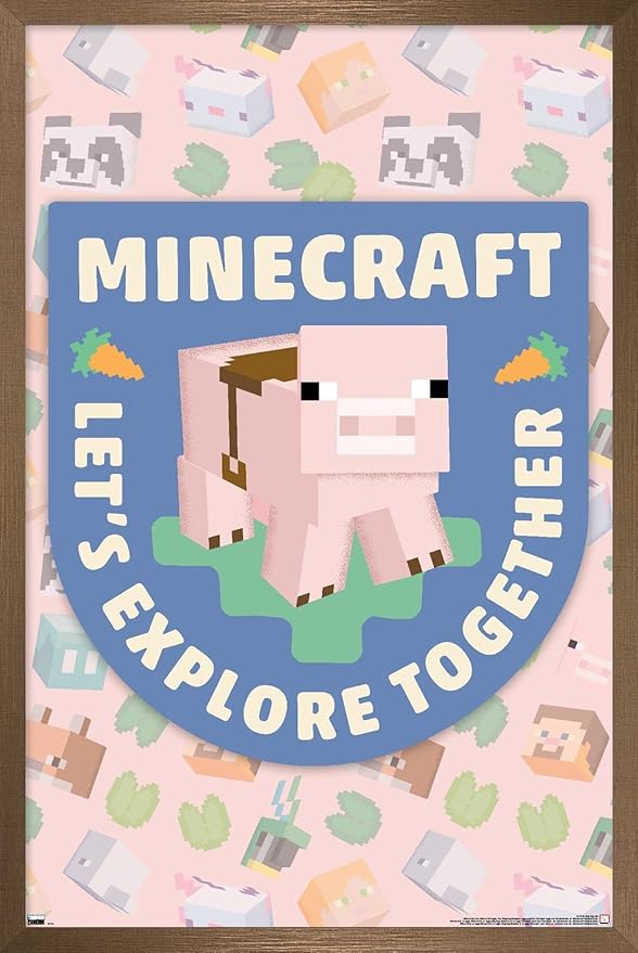 Trends International Minecraft - Let's Explore Together Wall Poster, 34L x 22.4W, Bronze Framed Version
