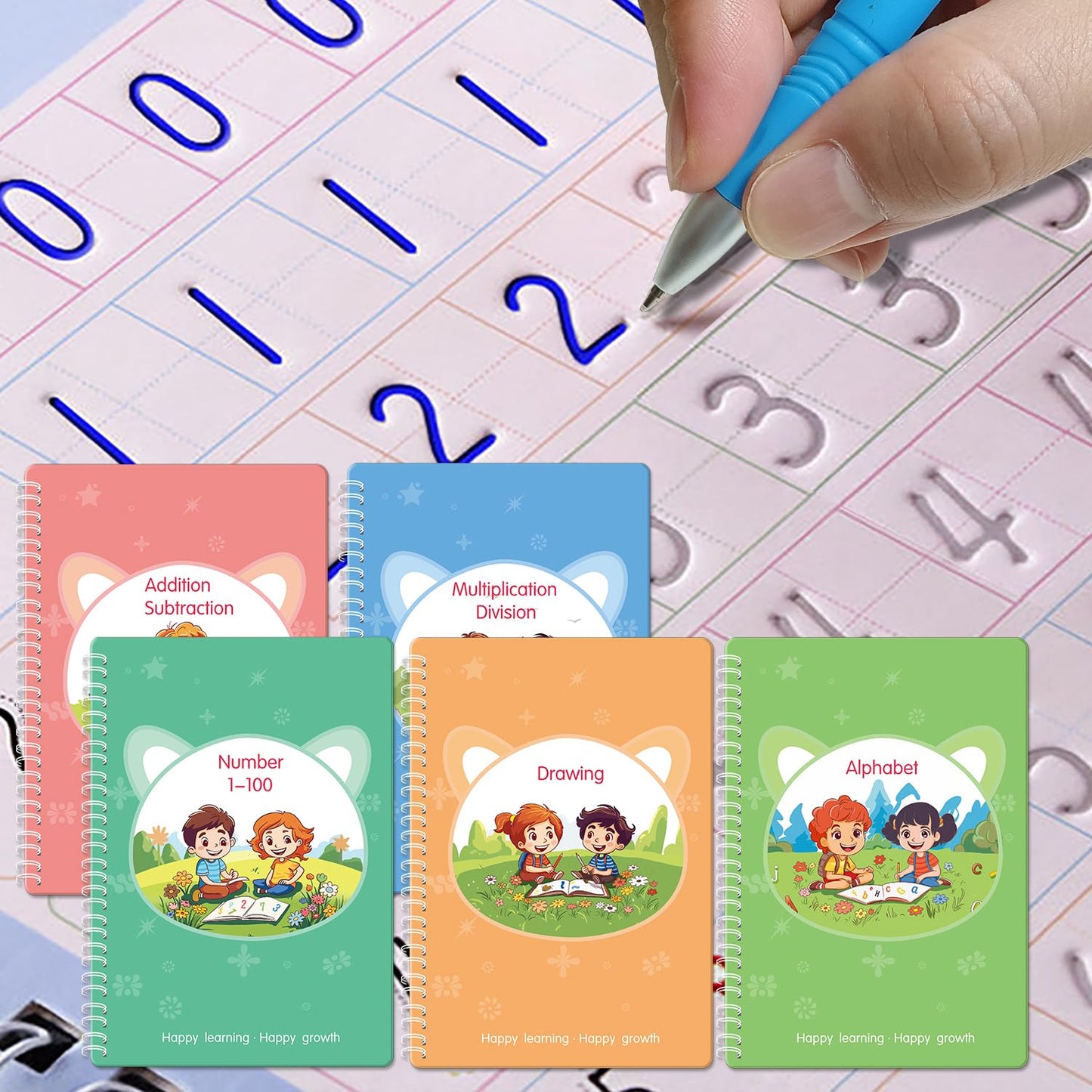 Reusable Grooved Handwriting Workbooks,Magic Copybook,Magic Writing Practice copy books, to help children improve their handwriting ink Practice Age 3-8 Calligraphy for kids(Character edition)