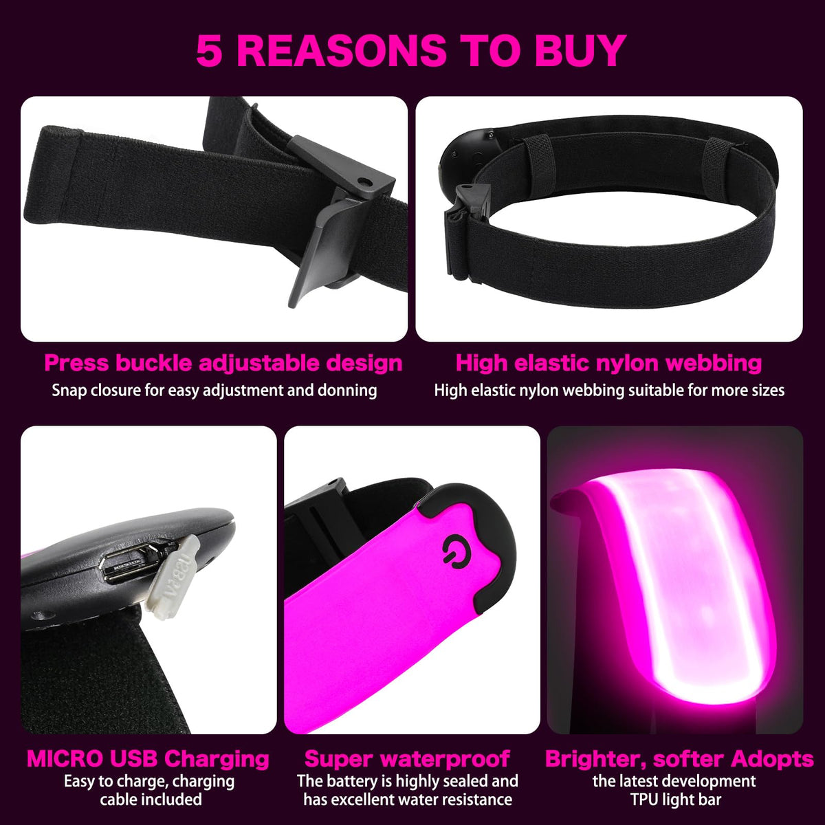 KOSKILL LED Armband Running USB Rechargeable(2 Pack), High Visibility Wristband for Runners, Joggers, Pet Owners, Cyclists, Adjustable Waterproof Reflective Bracelets for Night Running, Walking