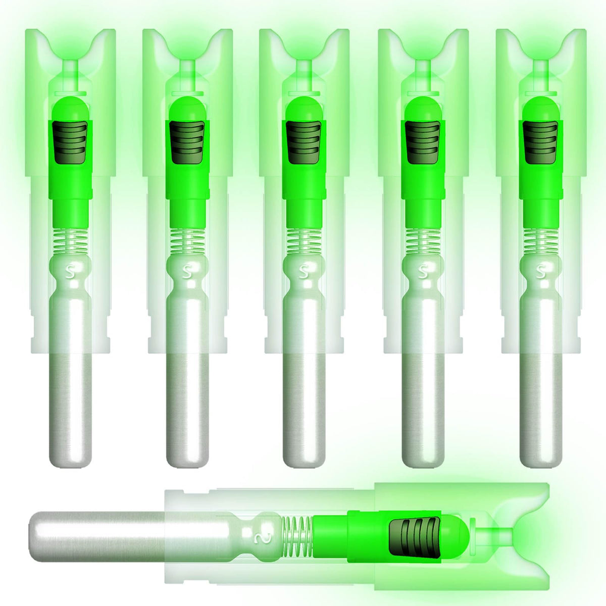 Linpeng 6PCS-New Lighted Nocks for Arrows with .300/7.62mm Inside Diameter Led Nocks Arrow nocks with Switch Button for Archery Hunting 6 Pack (Green Pack of 6)