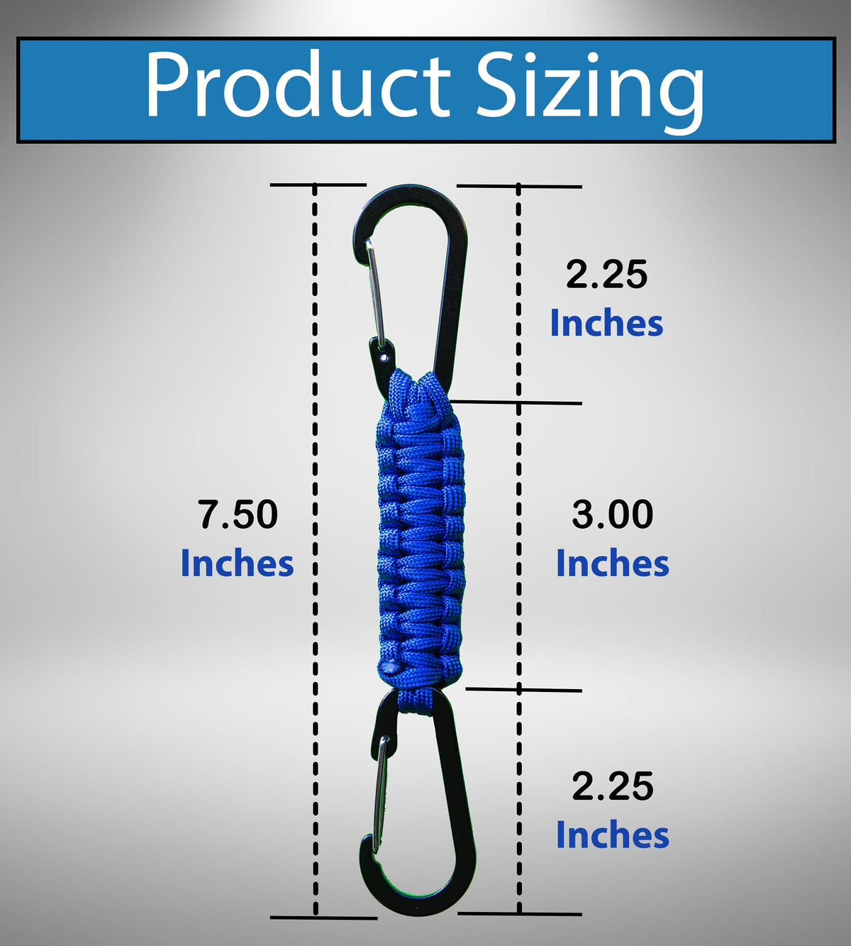 2 Pack Paracord Keychain Carabiner Clips, Heavy Duty Lanyard Hanger with Double Hooks for Stroller Holder, Bottle, Keys, Backpack, Tools (Blue)
