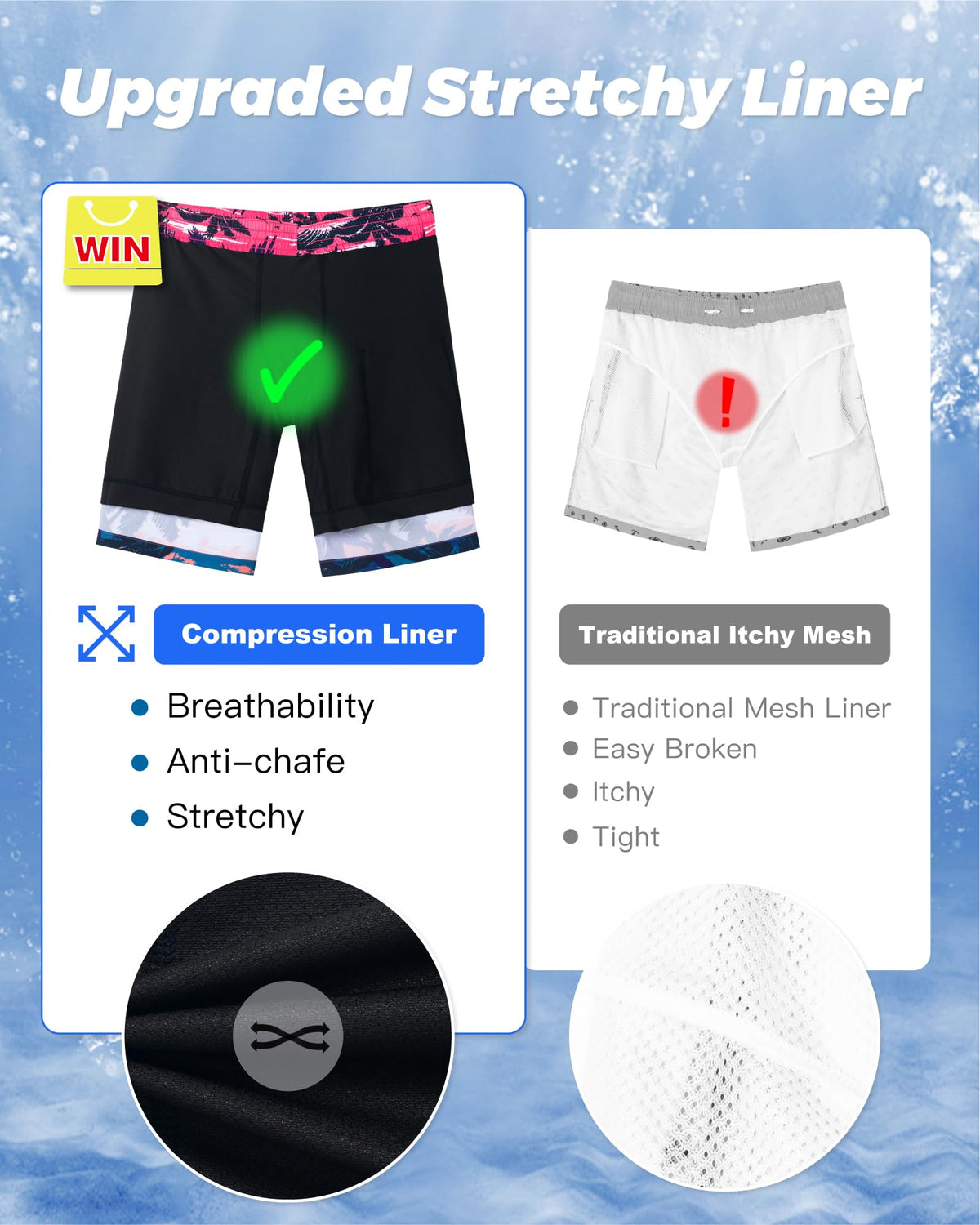 SURF CUZ 9" Mens Swim Trunks with Compression Liner Swimming Shorts 2 in 1 Stretch Quick Dry Zipper Pockets,Paradise Palms,L