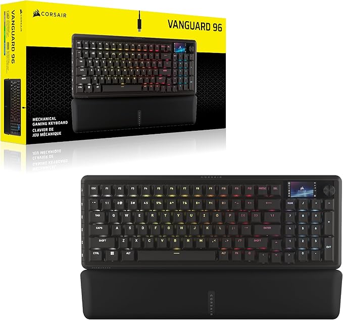 Corsair Vanguard 96 Wired Mechanical Gaming Keyboard – 96% Layout, MLX Fusion Tactile Switches, 8000Hz Polling, LCD Display, Virtual Stream Deck, G-Keys, SOCD Flashtap, QWERTY US – Black