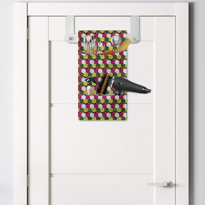 Ambesonne Abstract Hanging Pocket Organizer, Pattern of Mini Hexagons in Various Spring Tones, Printed Polyester Storage Bag with Pockets, 9" x 16", Multicolor