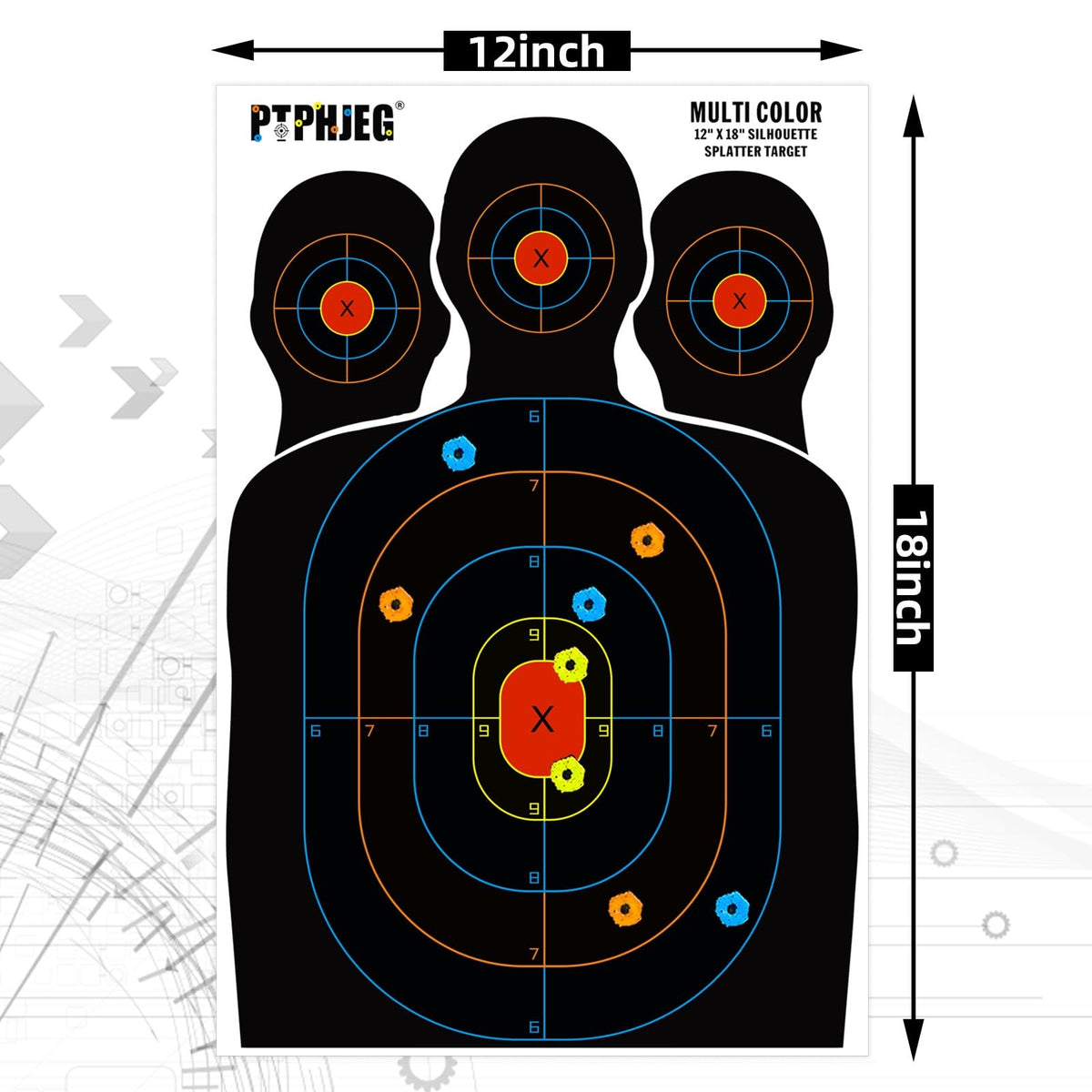 PTPHJEG 10 Paper Targets for Packet Ranges, Bulk for Hunting, Silhouette with Red Bullseye, Three Target Points (12x18 inches)
