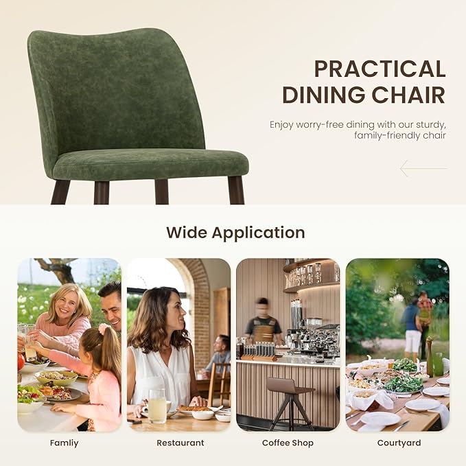 Wooden Dining Chairs Set of 6, Upholstered Kitchen Dining Room Chair, Modern Farmhouse Dinner Chair for Restaurant & Cafe, Green